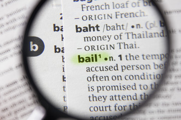 word bail in dictionary with magnifying glass